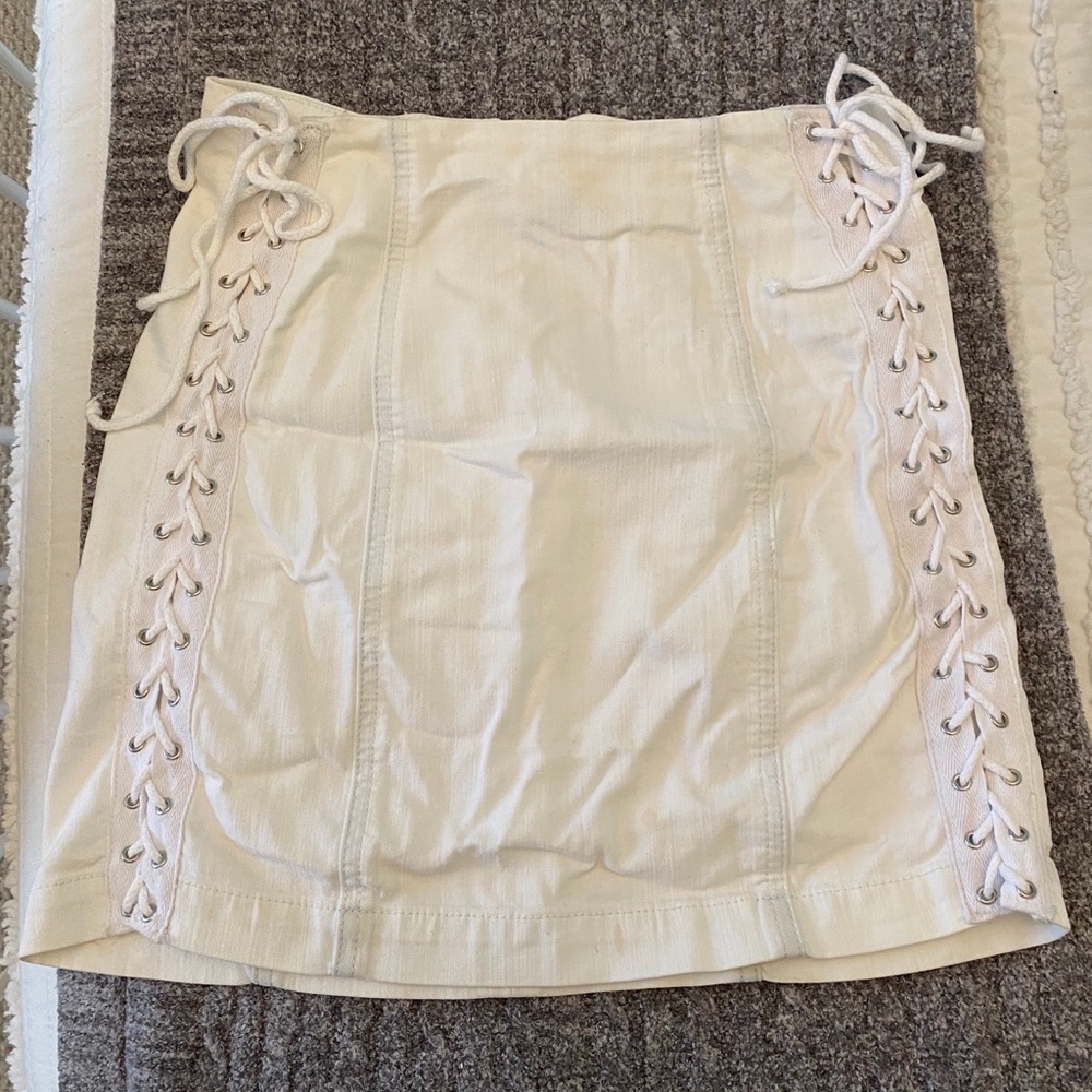 Carmar White Lace Up Denim Mini Skirt